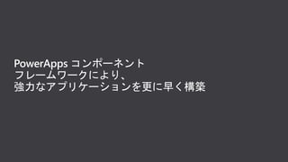 PowerApps コンポーネント
フレームワークにより、
強力なアプリケーションを更に早く構築
 