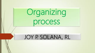Organizing
process
JOY P. SOLANA, RL
 