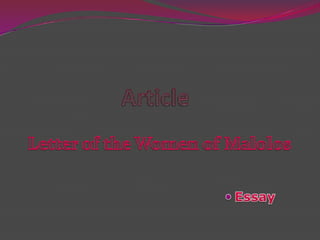 Article Letter of the Women of Malolos Essay 