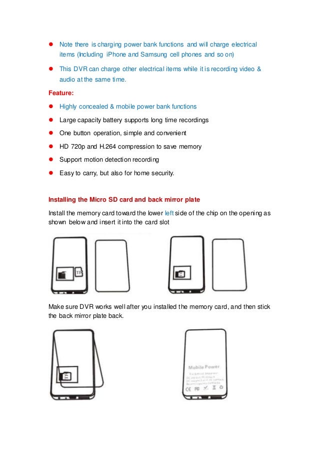 Power bank dvr spy camera sp 007 s user manual