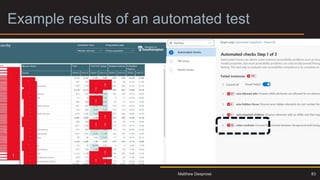 Example results of an automated test
83
Matthew Deeprose
 