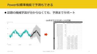 PowerBI標準機能で予測もできる
 話題の機械学習が分からなくても、予測までサポート
2017/12/02 Power BI 勉強会 # 第 6 回 17
csv形式でエクスポートも可能
 