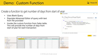 © 2019 Microsoft. All rights reserved.
Create a function to get number of days from start of year
Demo: Custom Function
 
