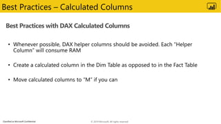 Classified as Microsoft Confidential
Best Practices with DAX Calculated Columns
Best Practices – Calculated Columns
© 2019...