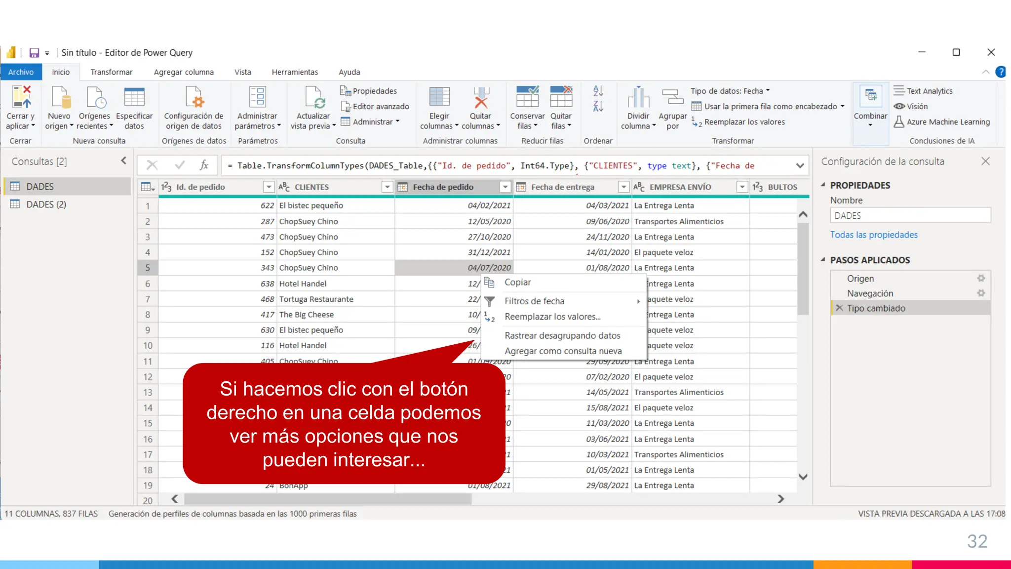 32
Si hacemos clic con el botón
derecho en una celda podemos
ver más opciones que nos
pueden interesar...
 