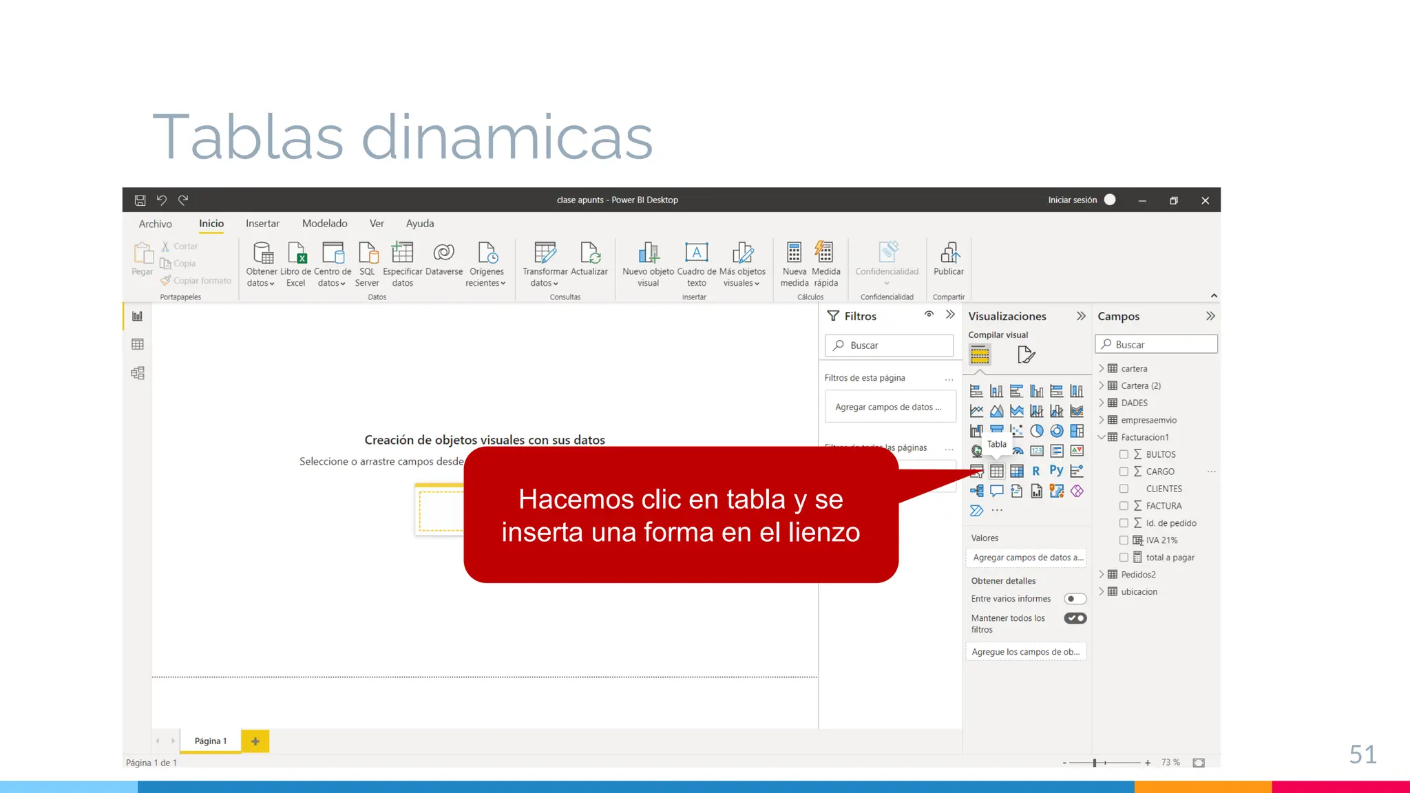 Tablas dinamicas
51
Hacemos clic en tabla y se
inserta una forma en el lienzo
 