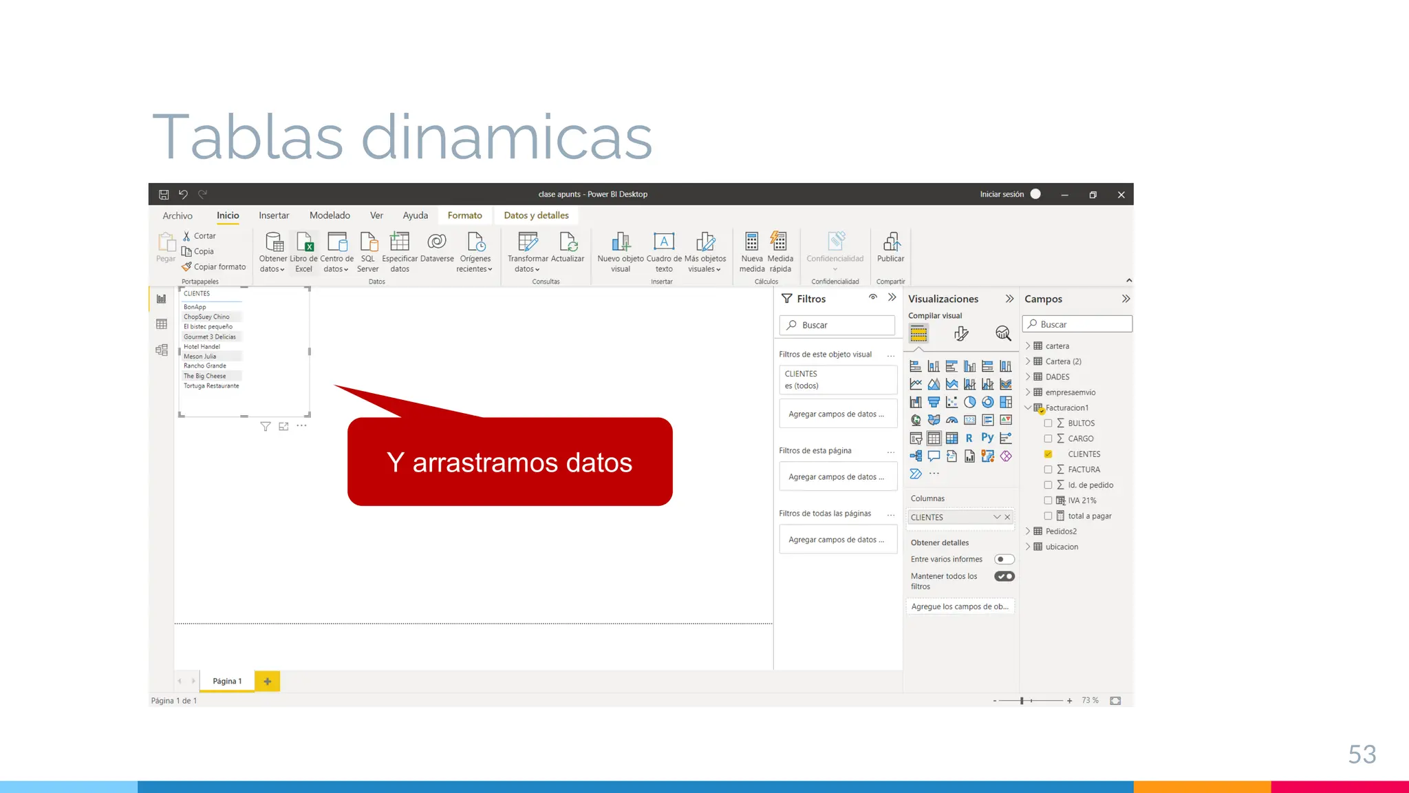 Tablas dinamicas
53
Y arrastramos datos
 