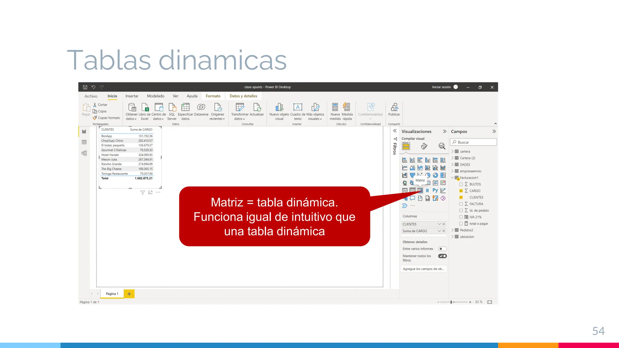 Tablas dinamicas
54
Matriz = tabla dinámica.
Funciona igual de intuitivo que
una tabla dinámica
 