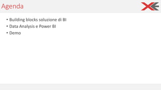 • Building blocks soluzione di BI
• Data Analysis e Power BI
• Demo
Agenda
 