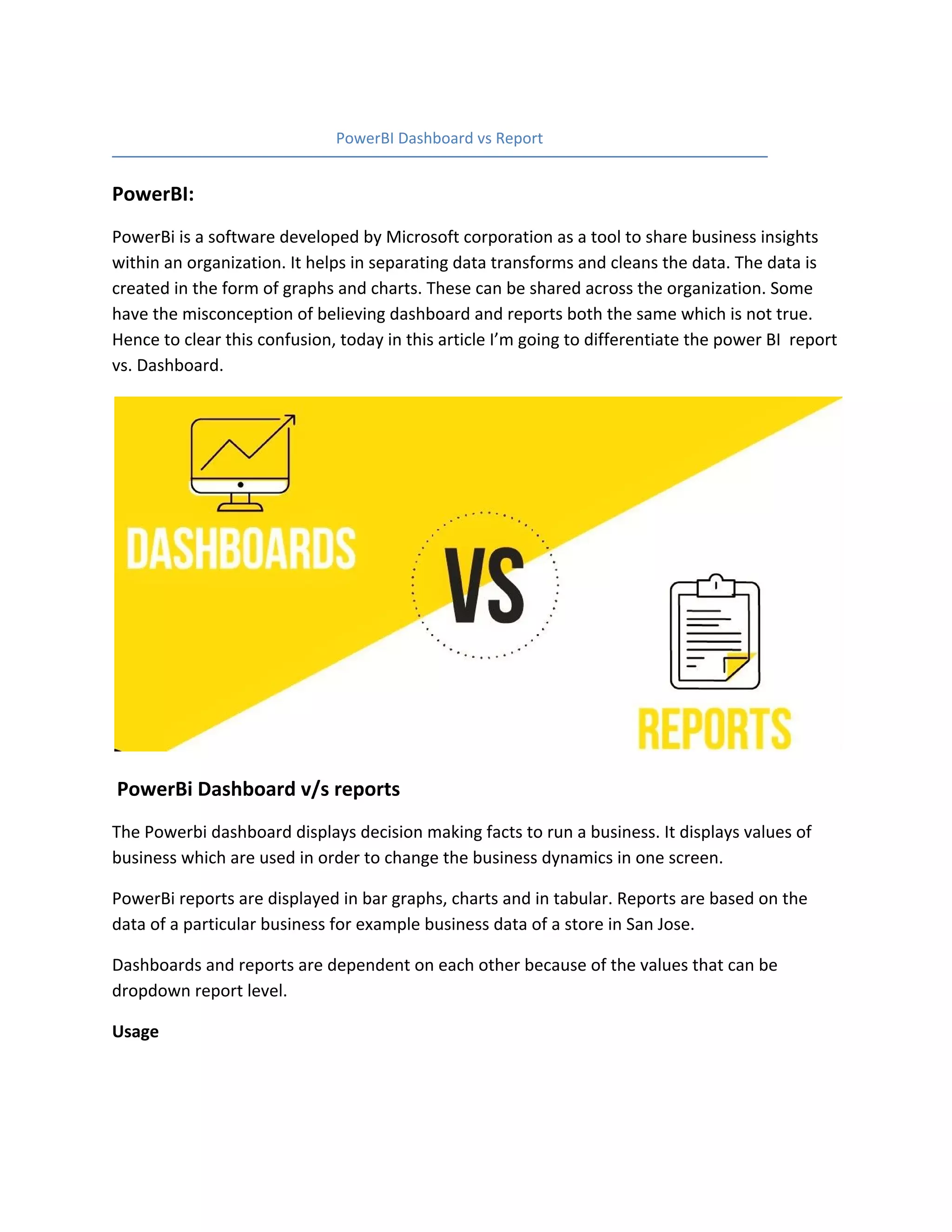 Power bi dashboard vs report | PDF | Computing | Technology & Computing