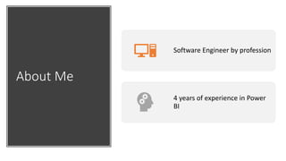 About Me
Software Engineer by profession
4 years of experience in Power
BI
 
