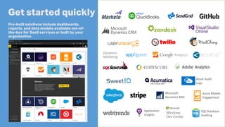 Pre-built solutions include dashboards,
reports, and data models available out-of-
the-box for SaaS services or built by your
organization
Get started quickly
 