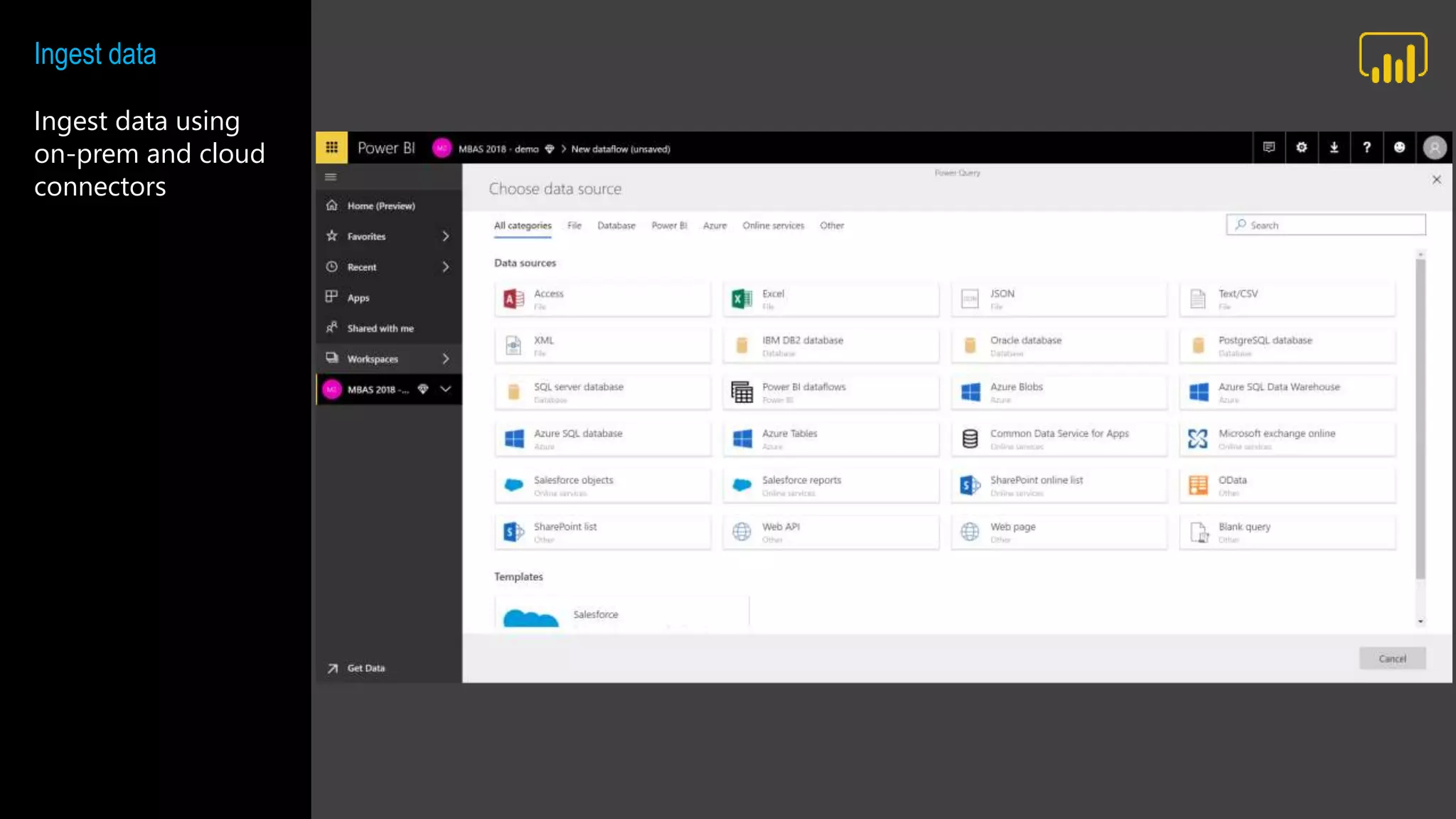 Ingest data
Ingest data using
on-prem and cloud
connectors
 