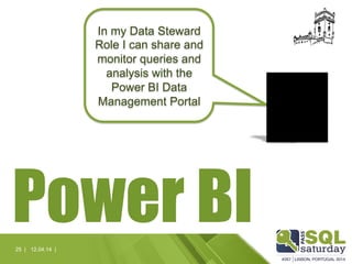 Power BI12.04.14 |25 |
In my Data Steward
Role I can share and
monitor queries and
analysis with the
Power BI Data
Managem...