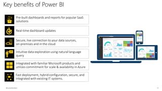 Key benefits of Power BI
Pre-built dashboards and reports for popular SaaS
solutions
Integrated with familiar Microsoft products and
utilizes commitment for scale & availability in Azure
Intuitive data exploration using natural language
query
Real-time dashboard updates
Fast deployment, hybrid configuration, secure, and
integrated with existing IT systems.
Secure, live connection to your data sources,
on-premises and in the cloud
@CarterMcGServ 13
 
