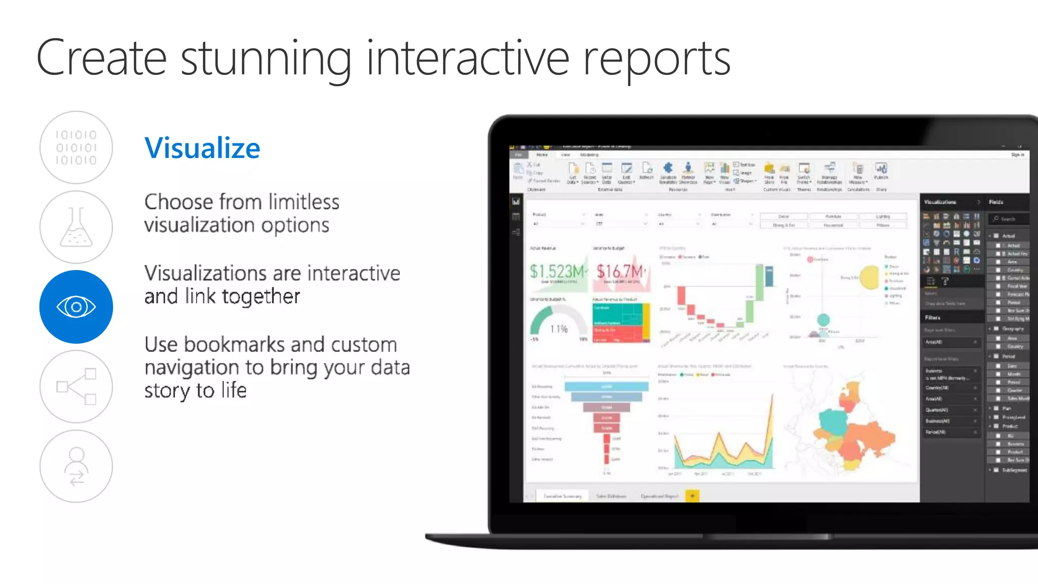 Create stunning interactive reports
Visualize
 