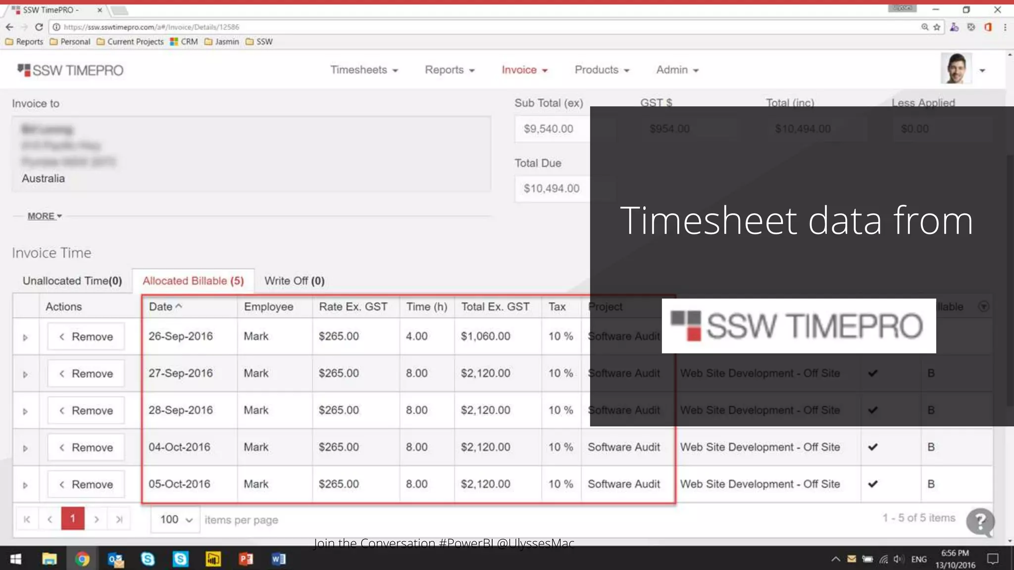 Timesheet data from
Join the Conversation #PowerBI @UlyssesMac
 