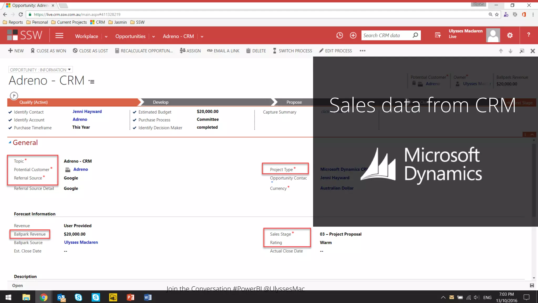 Sales data from CRM
Join the Conversation #PowerBI @UlyssesMac
 