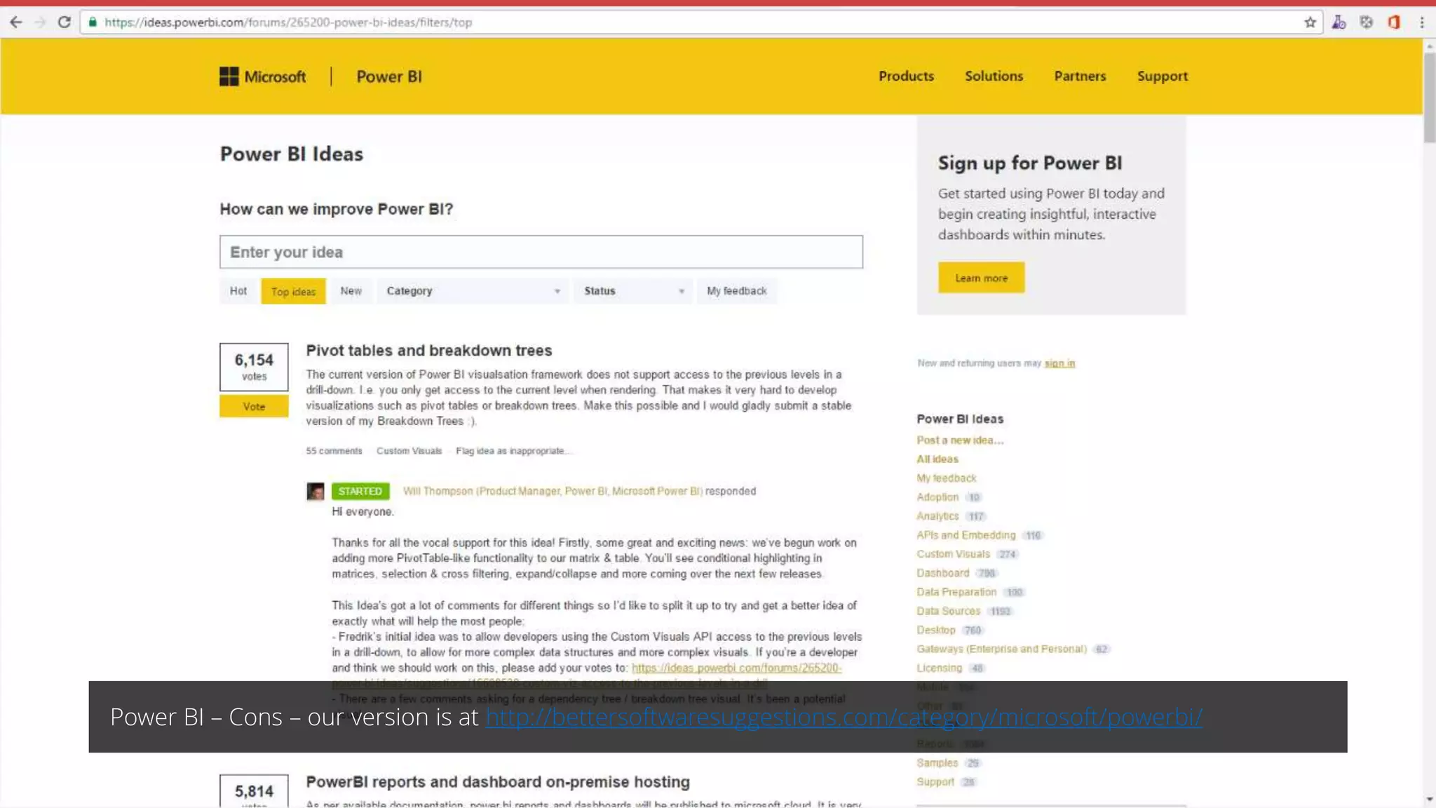 Power BI – Cons – our version is at http://bettersoftwaresuggestions.com/category/microsoft/powerbi/
 