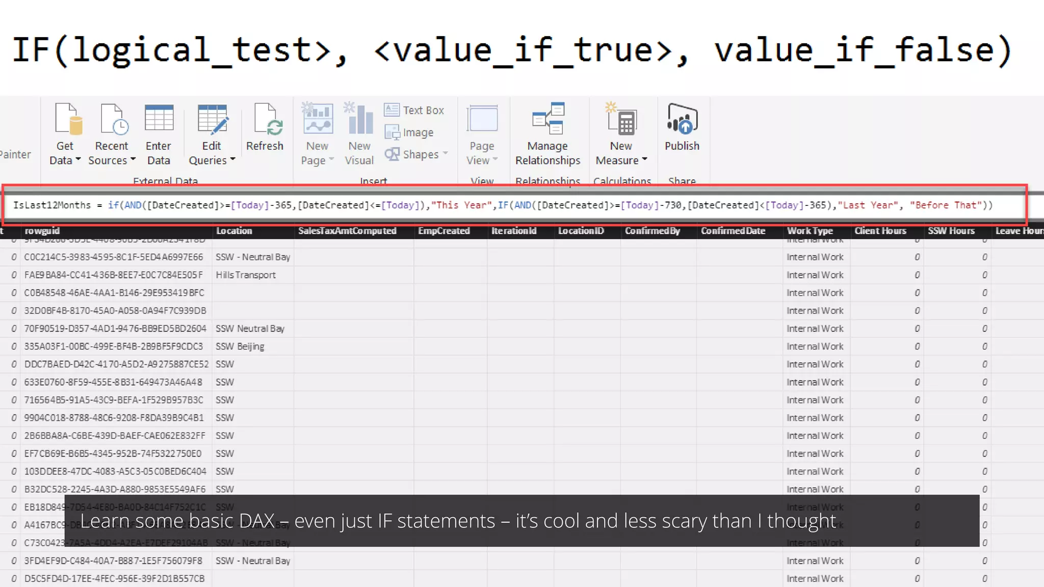 Learn some basic DAX – even just IF statements – it’s cool and less scary than I thought
 
