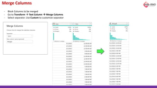 Merge Columns
- Block Columns to be merged
- Go to Transform → Text Column → Merge Columns
- Select separator. Use Custom to customize separator
 