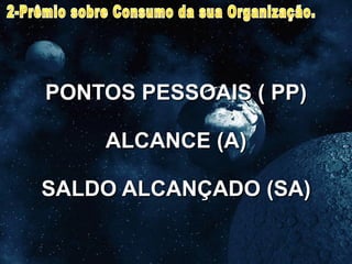 PONTOS PESSOAIS ( PP) ALCANCE (A) SALDO ALCANÇADO (SA) 2-Prêmio sobre Consumo da sua Organização. 