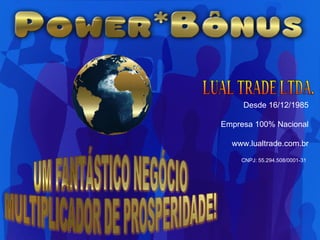 LUAL TRADE LTDA. Desde 16/12/1985 Empresa 100% Nacional www.lualtrade.com.br CNPJ: 55.294.508/0001-31   