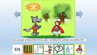 EN EL BOSQUE SE ENCONTRO CON EL LOBO Y LE PREGUNTÓ: ¿DÓNDE VAS CAPERUCITA?
EN