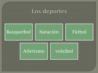 Basquetbol   Natación     Fútbol



      Atletismo    voleibol
 