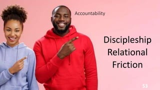 Accountability
Discipleship
Relational
Friction
53
 