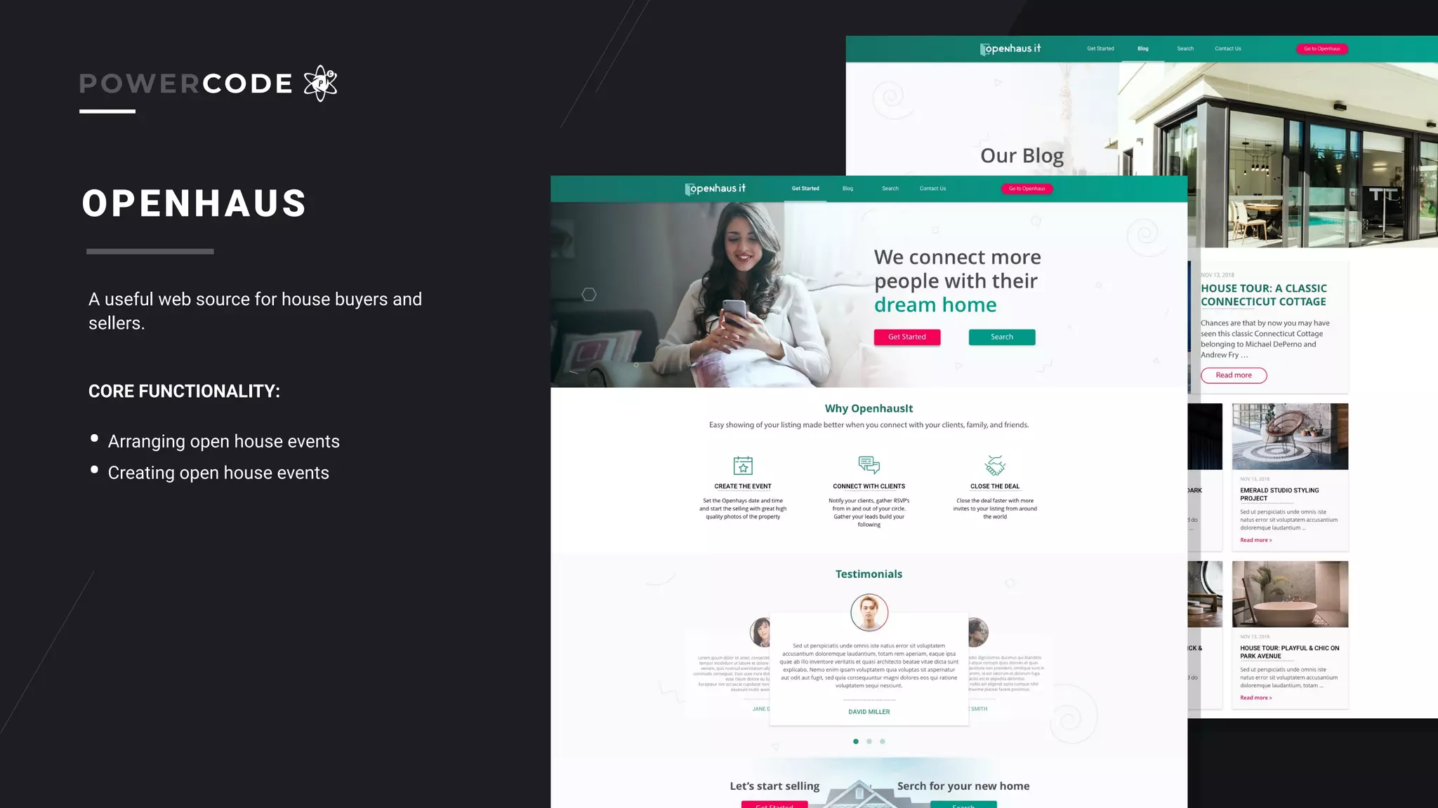 OPENHAUS
A useful web source for house buyers and
sellers.
• Arranging open house events
• Creating open house events
CORE FUNCTIONALITY:
POWERCODE
 