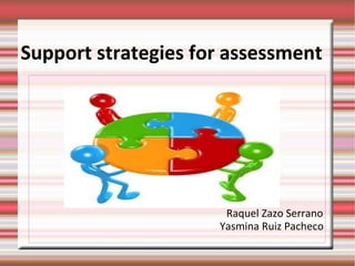 Support strategies for assessment

Raquel Zazo Serrano
Yasmina Ruiz Pacheco

 
