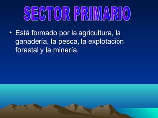 • Está formado por la agricultura, la
  ganadería, la pesca, la explotación
  forestal y la minería.
 