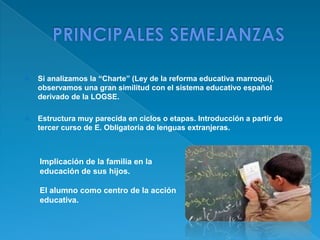    Si analizamos la “Charte” (Ley de la reforma educativa marroquí),
    observamos una gran similitud con el sistema edu...