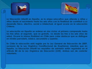 La Educación Infantil en España, es la etapa educativa que atiende a niñas y
niños desde el nacimiento hasta los seis años...