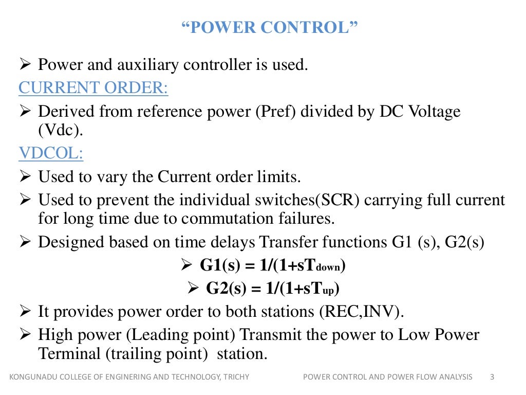 Power control and power flow analysis