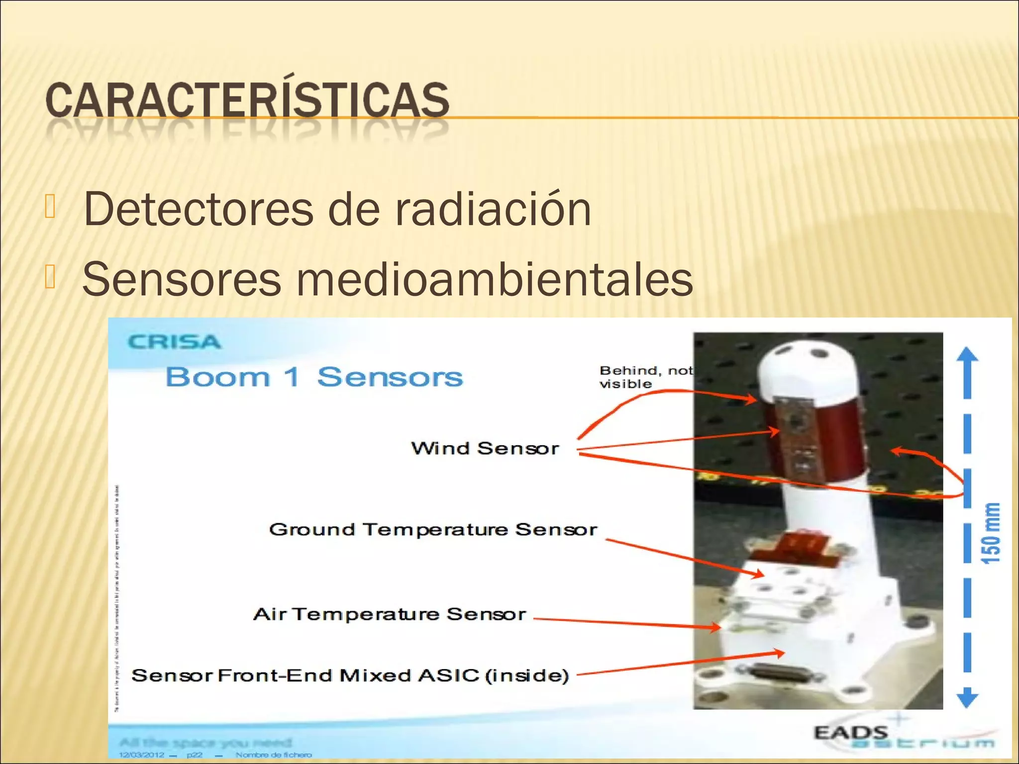  Detectores de radiación
 Sensores medioambientales
 