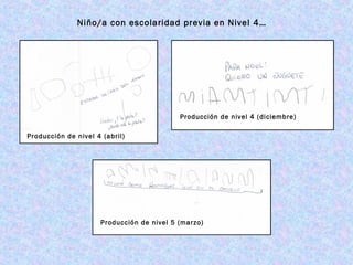 Niño/a con escolaridad previa en Nivel 4…
Producción de nivel 4 (abril)
Producción de nivel 4 (diciembre)
Producción de nivel 5 (marzo)
 