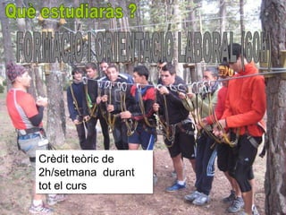 Crèdit teòric de
2h/setmana durant
tot el curs
 