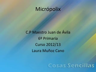 Micrópolix


C.P Maestro Juan de Ávila
       6º Primaria
      Curso 2012/13
    Laura Muñoz Cano
 