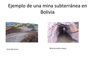Ejemplo de una mina subterránea en
Bolivia
Cerro del mutun
Mina de estaño colquiri
 