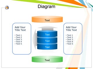 Text
Text
Text
Add Your
Title Text
• Text 1
• Text 2
• Text 3
• Text 4
• Text 5
Add Your
Title Text
• Text 1
• Text 2
• Text 3
• Text 4
• Text 5
Text
Text
Diagram
 