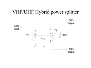 VHF/UHF Hybrid power splitter
50
input
50
output
50
output
100
C
T1
T2
1
5
6
7
8
2
3
4
 