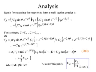 Analysis
Result for cascading the couplers to form a multi section coupler is
   
  







)
1
(
2
1
2
1
2
...