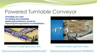 Powered Turntable Conveyor
Powered Turntable application video
https://www.youtube.com/watch?v=Eknf8Djhlm0
Powered Turntable application video
https://www.youtube.com/watch?v=RS3nGJeZyFY
 