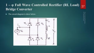1 – φ Full Wave Controlled Rectifier (RL Load)
Bridge Converter
 The circuit diagram is show below.
27
 