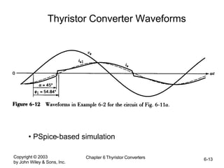 Copyright © 2003
by John Wiley & Sons, Inc.
Chapter 6 Thyristor Converters 6-13
Thyristor Converter Waveforms
• PSpice-based simulation
 