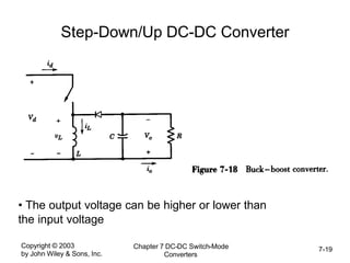 Copyright © 2003
by John Wiley & Sons, Inc.
Chapter 7 DC-DC Switch-Mode
Converters
7-19
Step-Down/Up DC-DC Converter
• The output voltage can be higher or lower than
the input voltage
 