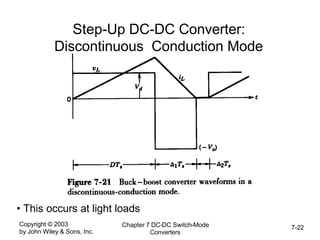 Copyright © 2003
by John Wiley & Sons, Inc.
Chapter 7 DC-DC Switch-Mode
Converters
7-22
Step-Up DC-DC Converter:
Discontinuous Conduction Mode
• This occurs at light loads
 