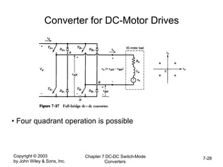 Copyright © 2003
by John Wiley & Sons, Inc.
Chapter 7 DC-DC Switch-Mode
Converters
7-28
Converter for DC-Motor Drives
• Four quadrant operation is possible
 